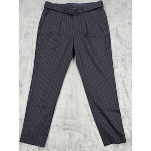 Express Men’s Cropped Dress Pants 32x32 Navy Pinstripe Slim Fit Belt NWOT